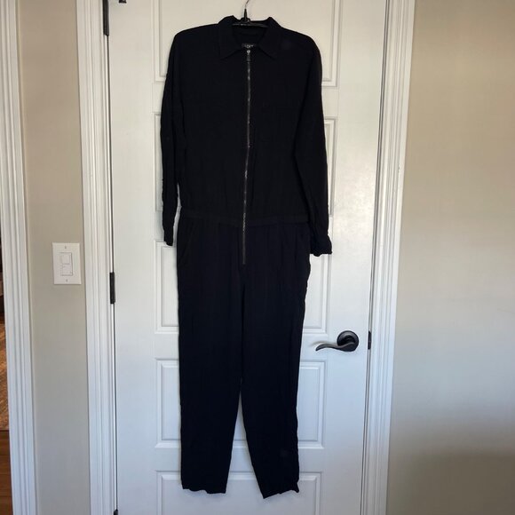 LOFT Utility Jumpsuit Women's Size Small Front Zip Black 100% Rayon Ankle NEW‎ - Picture 5 of 15